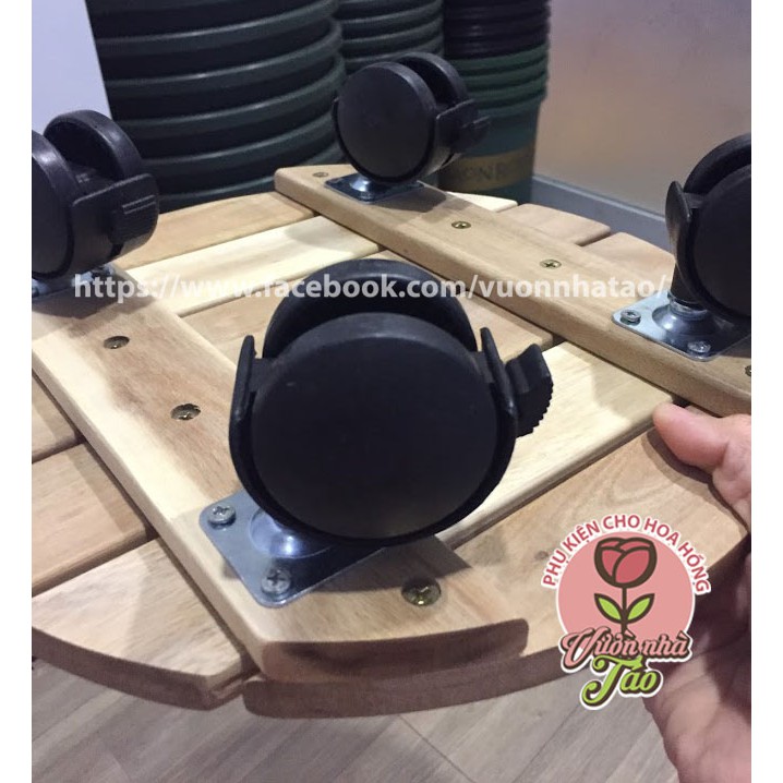 Đế gỗ đặt chậu cây di động, bánh xe có khóa