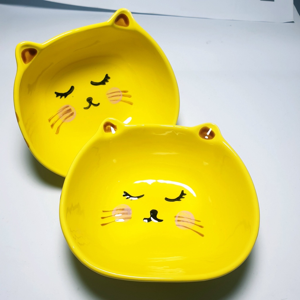 Bát Ăn Dặm Cho Bé Hình Mèo Vàng, Chén Đĩa Gốm Sứ Decor Cao Cấp