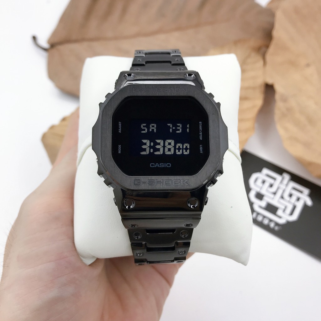 Đồng hồ nam Casio G-SHOCK DW-5600 / DW-5600BB-1 custom dây vỏ thép kèm dụng cụ thay, hàng chính hãng
