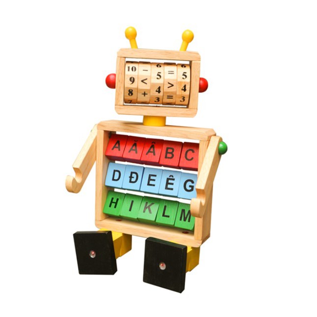 Robot học toán và chữ cái - Đồ chơi gỗ thông minh Winwintoys cho bé