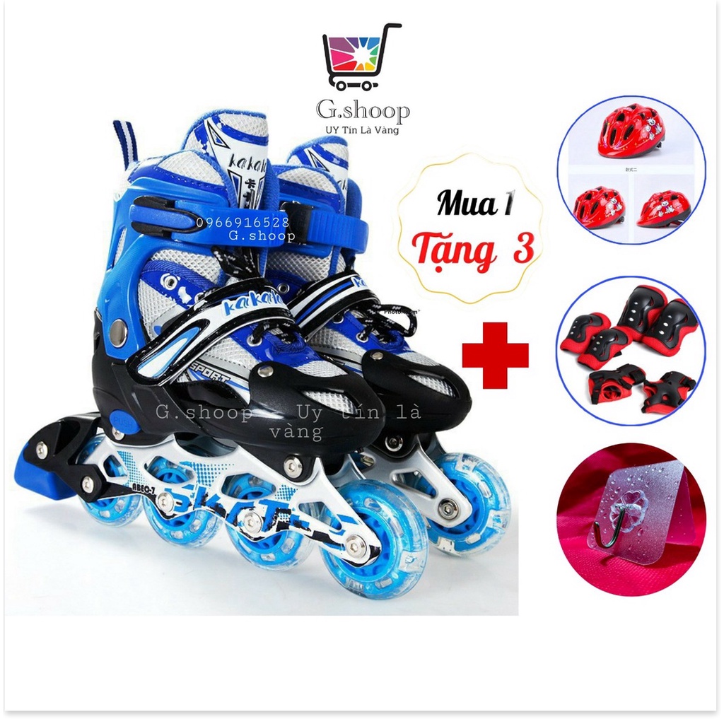 Giày patin trẻ em 2 bánh có đèn led tặng kèm combo bảo hộ nón , bao tay chân, đầu gối