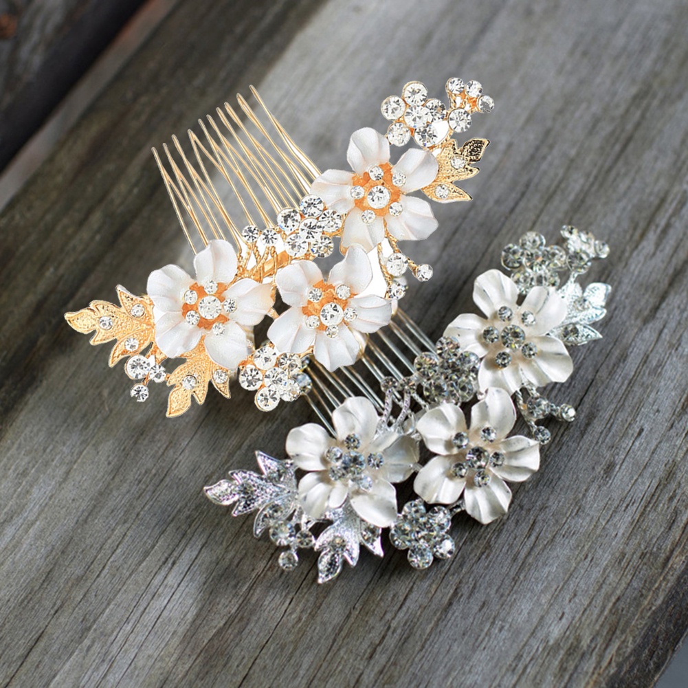 Lược cài tóc hình hoa đính đá lấp lánh thời trang cho cô dâu