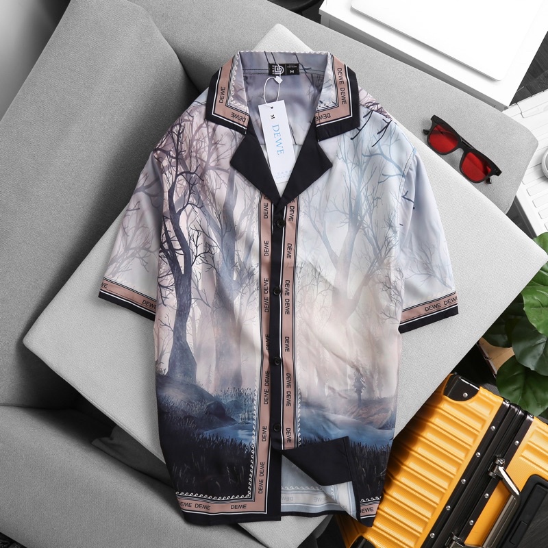 Áo sơ mi ngắn tay DEWE, vải lụa chéo nhập khẩu chống nhắn thoáng mát, hoạ tiết ANIMALS - DEWE Cuban Shirt