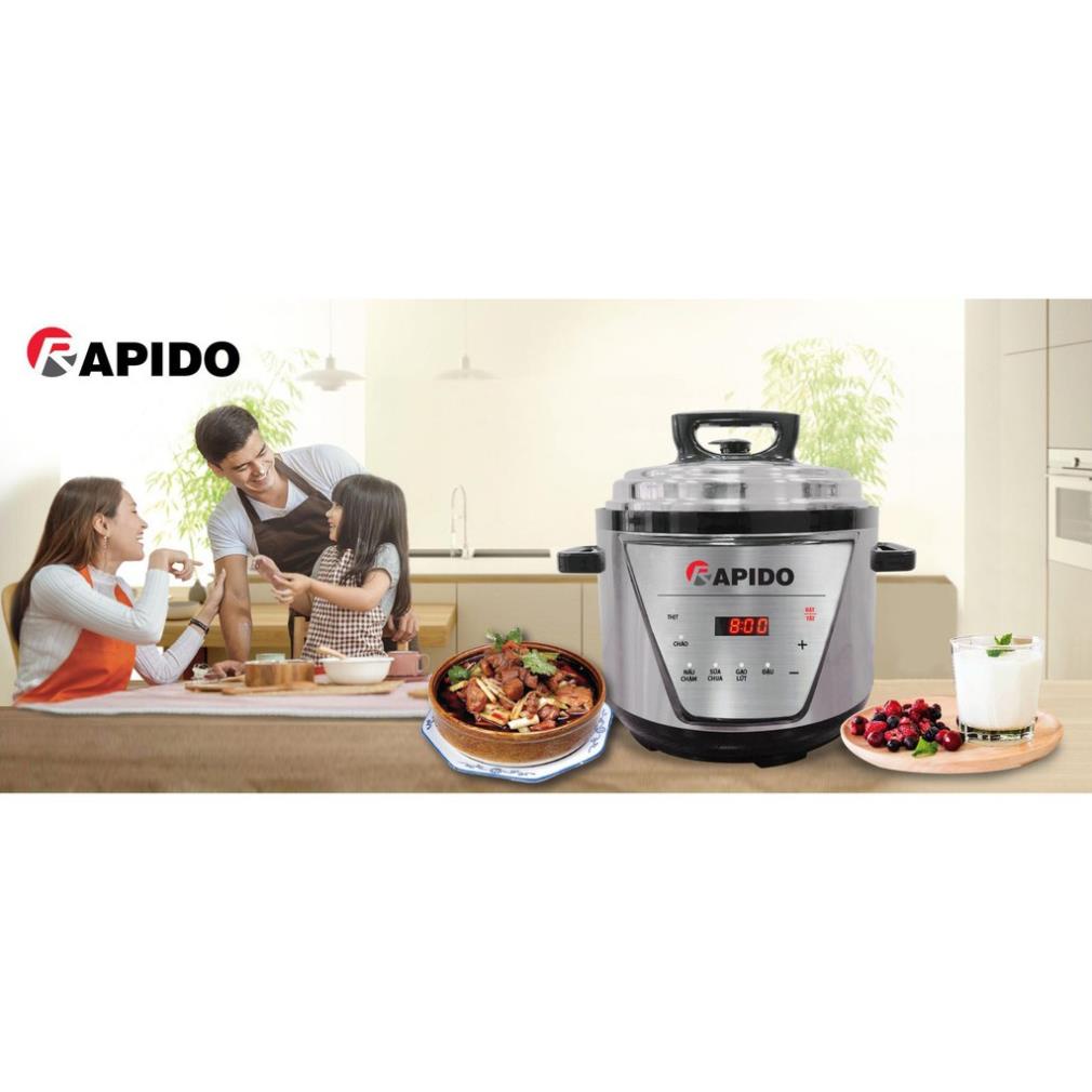 Nồi áp suất điện Rapido RPC900-D 900W 5L đa chức năng, phù hợp mọi gia đình, BH 12 tháng chính hãng