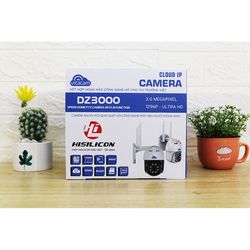 Camera Vitacam DZ3000, PTZ Chống nước 3.0Mpx, 1296P UltraHD rõ nét. Chíp xử lý hình ảnh mạnh Hisilicon vs VB1088