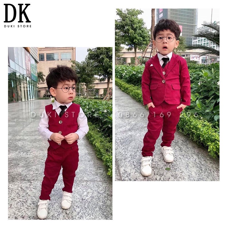 Bộ vest cho bé trai màu đỏ