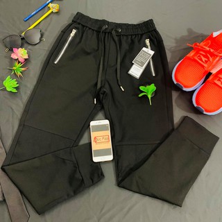Quần jogger umi nam đen vải co giãn siêu tốt khoá kéo túi sâu