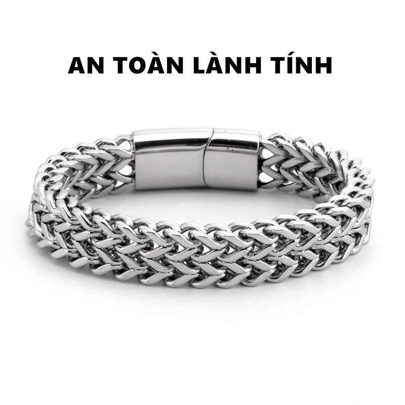 [Hàng đẹp] Vòng đeo tay/lắc tay nam dây xích bằng thép titan 316L cao cấp khóa cài nam châm đảm bảo chất lượng tuyệt đối