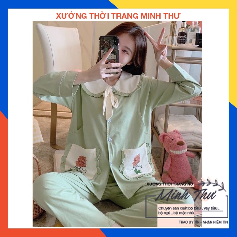Bộ bầu - bộ sau sinh - chất liệu cotton - kiểu mới thời trang ( lá sen túi in bông hồng )