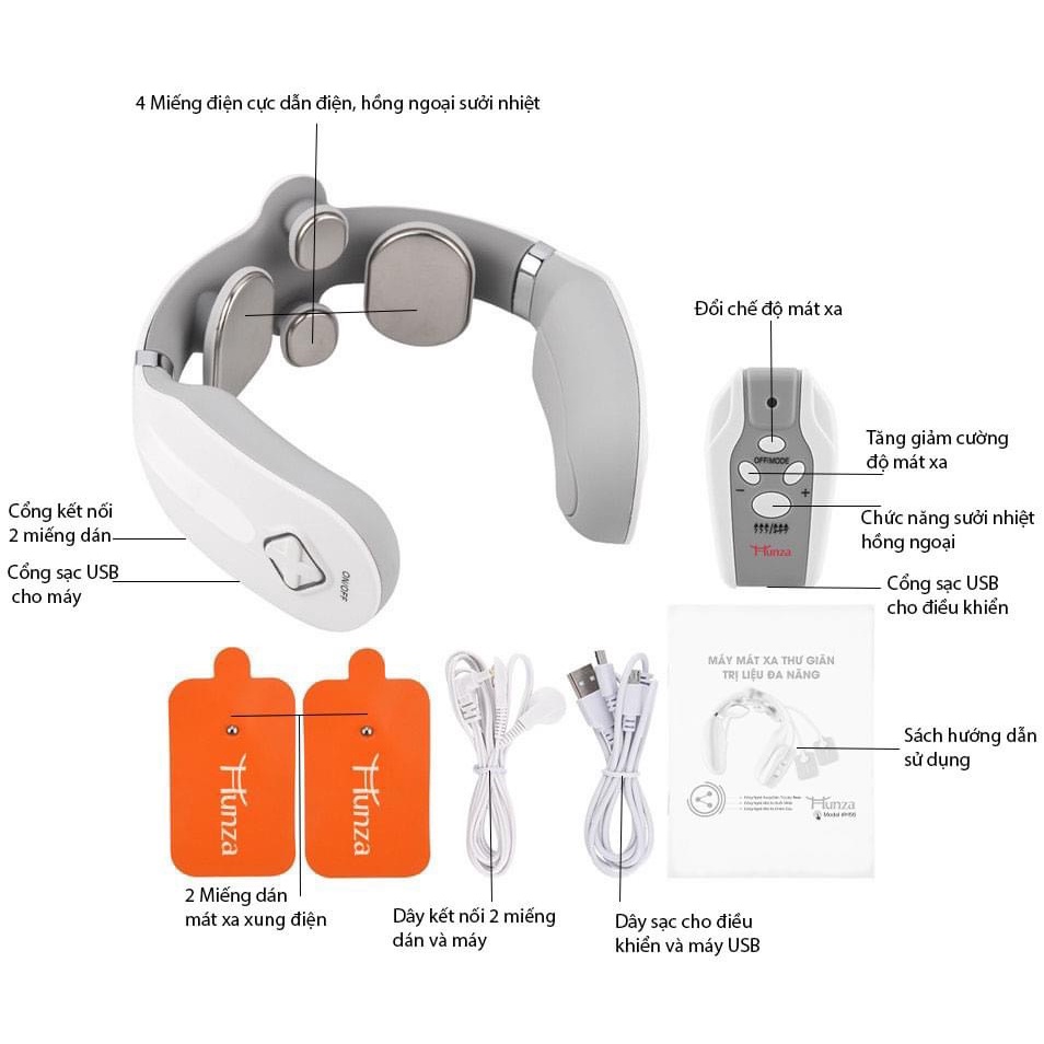 Máy mát xa Cổ Vai Gáy Cao Cấp Hunza H56, Mát Xa Toàn Thân Hàng Chính Hãng