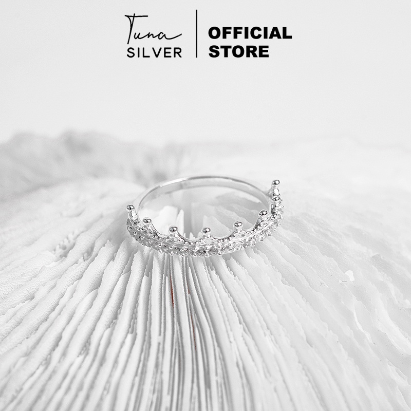 Nhẫn Bạc gắn đá cao cấp, Nhẫn bạc vương miện đính đá TUNA SILVER, 𝑨̉𝒏𝒉 𝒕𝒉𝒂̣̂𝒕  𝑪𝒂𝒎 𝒌𝒆̂́𝒕 𝒄𝒉𝒖𝒂̂̉𝒏 𝑩𝒂̣𝒄 Trang sức Bạc