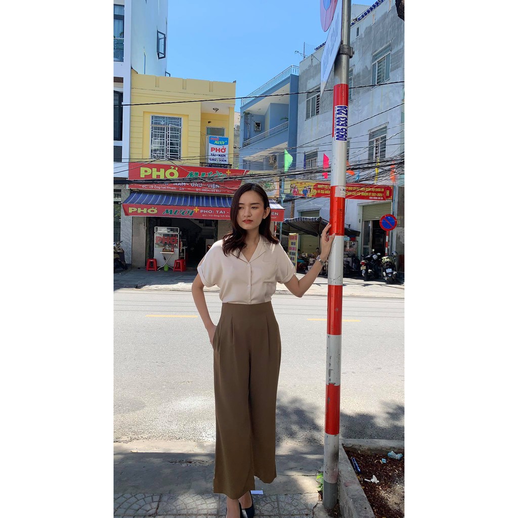 Áo Sơ Mi Cao Cấp Công Sở Nữ- LELY-A833 - Áo Sơ Mi Be Cổ Vest