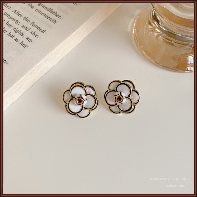 Bông Tai Mạ Bạc 925 Hình Hoa Trà Đính Ngọc Trai Đơn Giản Phong Cách Retro Cho Nữ