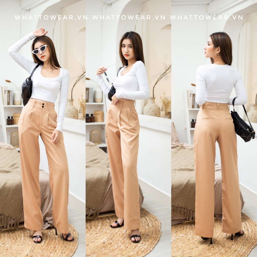 Quần culottes ống suông, quần tây lưng cao