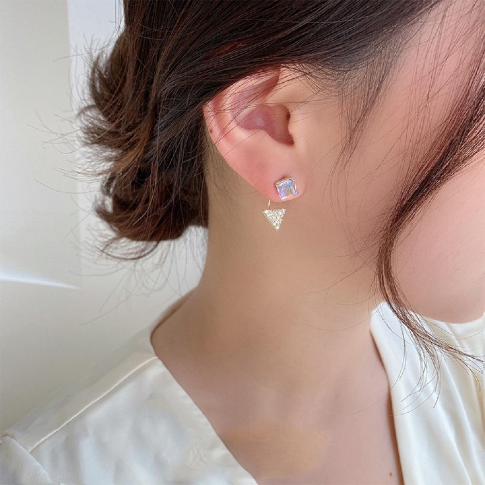 QQMALL Bông Tai Dáng Dài Thiết Kế Độc Đáo Thời Trang Cho Nữ|S925 Vuông