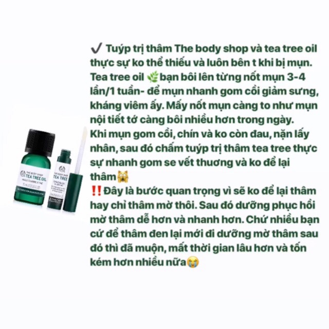 10ml Tinh dầu tràm trà Tea tree oil hỗ trợ giảm mụn cấp tốc the body shop 10ml