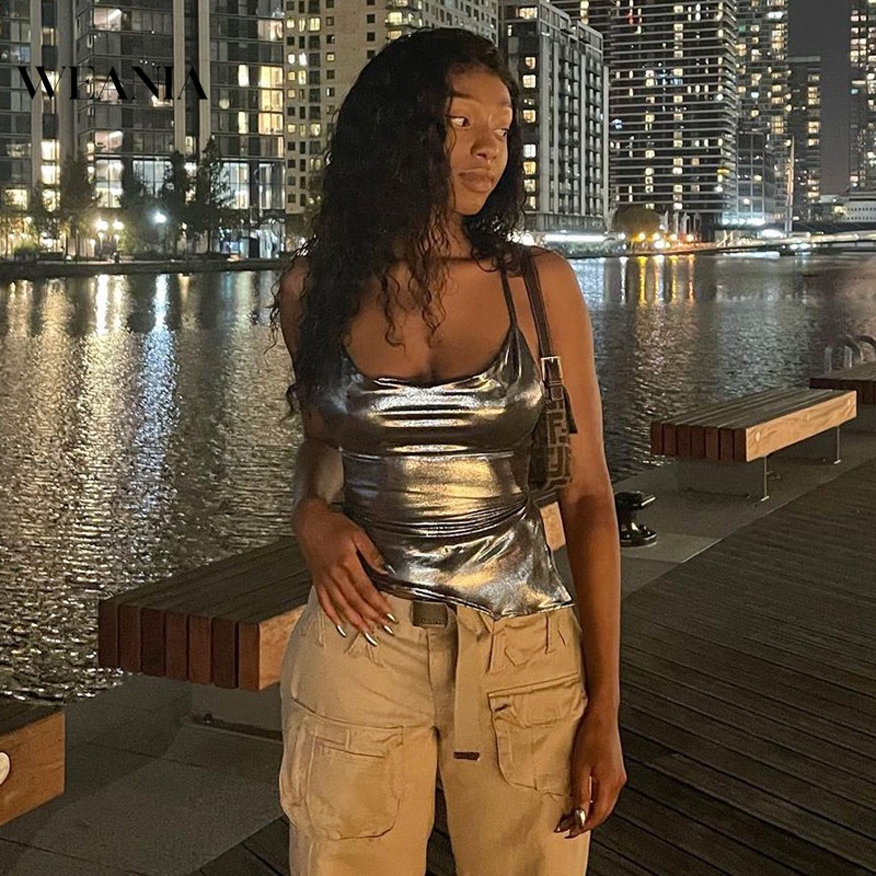 Áo Tank Top Hai Dây Đính Kim Tuyến Lấp Lánh Quyến Rũ Cho Nữ