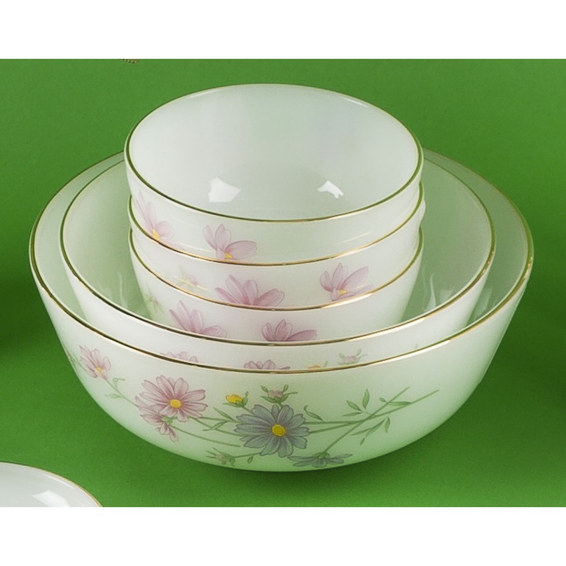 Tô khum / tô sâu viền vàng 22K họa tiết hoa màu hồng Thủy Tinh Ngọc USA Homeset cao cấp nhập khẩu chính hãng