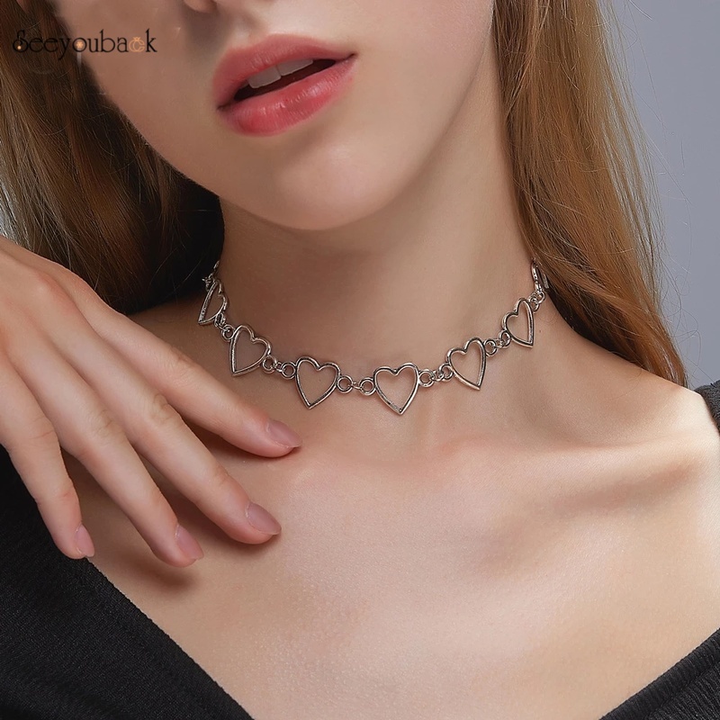 Vòng cổ mặt hình trái tim rỗng phong cách đường phố cá tính thời trang cho nữ