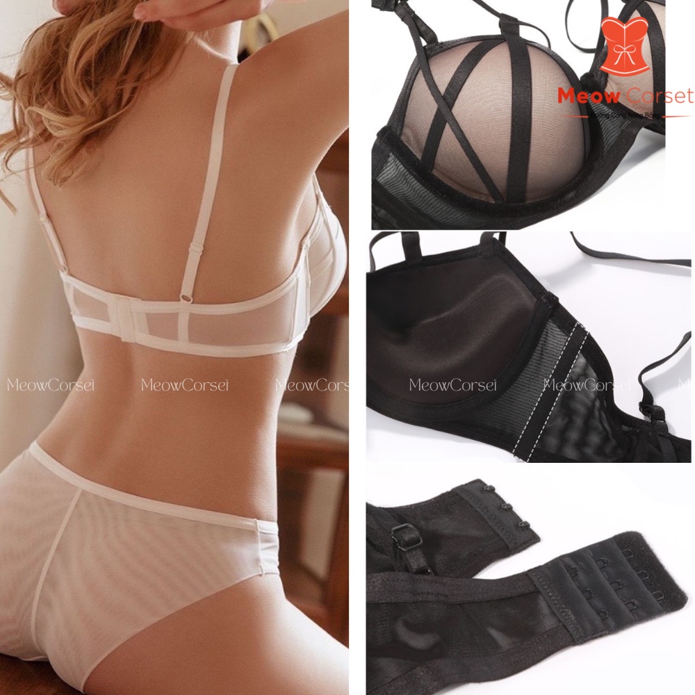 Bộ đồ lót nữ dây chéo sexy nâng ngực có gọng chống sệ 1787 [MEOW Corset]