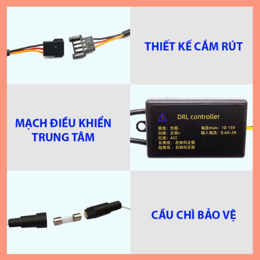 Đèn LED Định Vị Ban Ngày DRL CAO CẤP Kiêm Xi Nhan Đuổi (kiểu Audi) Hiệu Ứng Quét Khi Khởi Động Xe, nhiều kích thước
