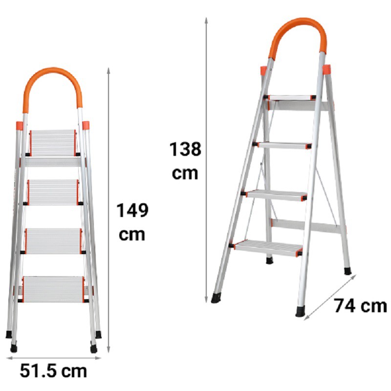 Thang Ghế Nhôm Xếp Gọn 4 Bậc Karlis K4B | Chiều Cao Tối Đa 1m4 | Chịu Tải 150Kg | Tặng Chảo Chống Dính 22cm