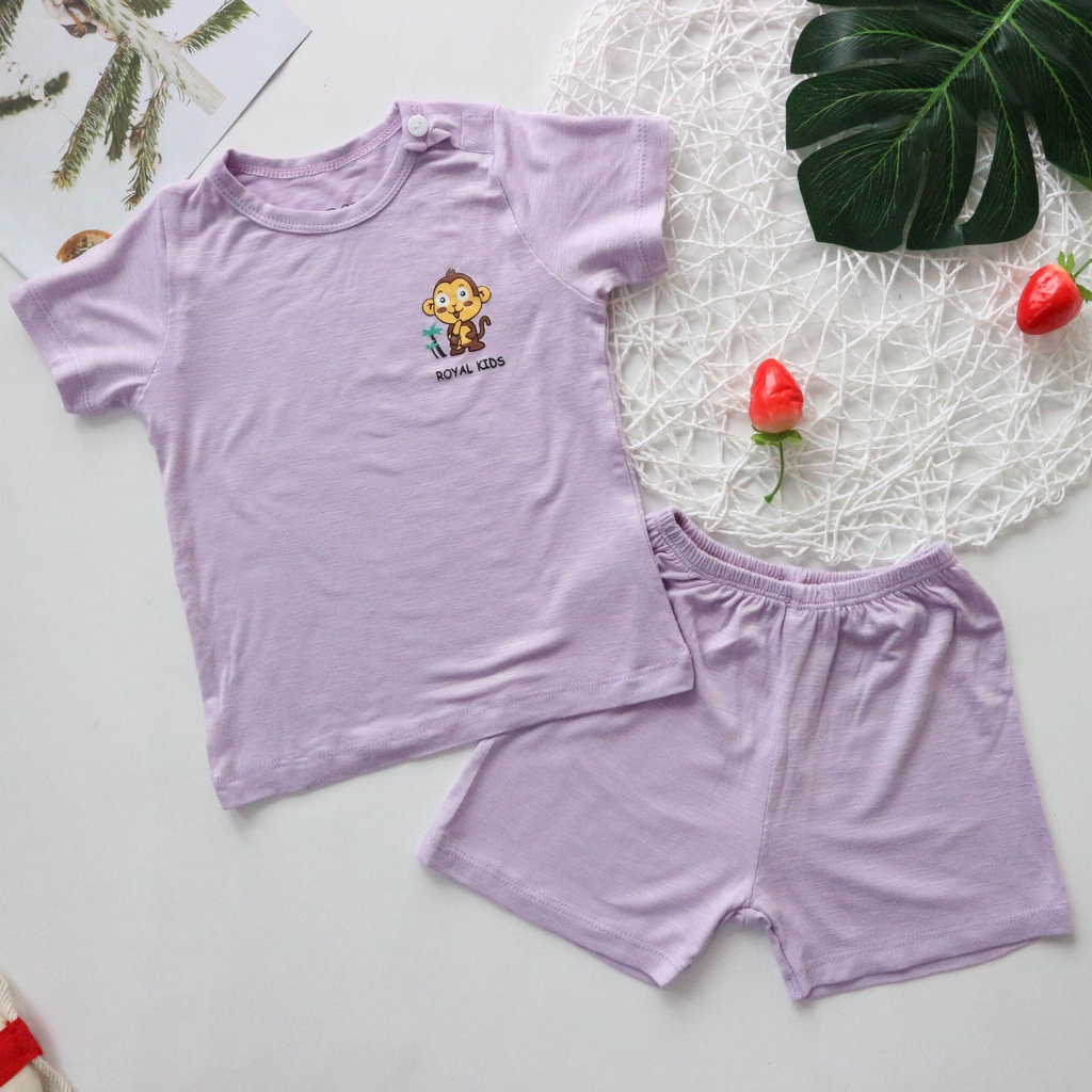 Bộ thun cotton lụa cộc tay cho Bé màu tím( 6 -19kg)