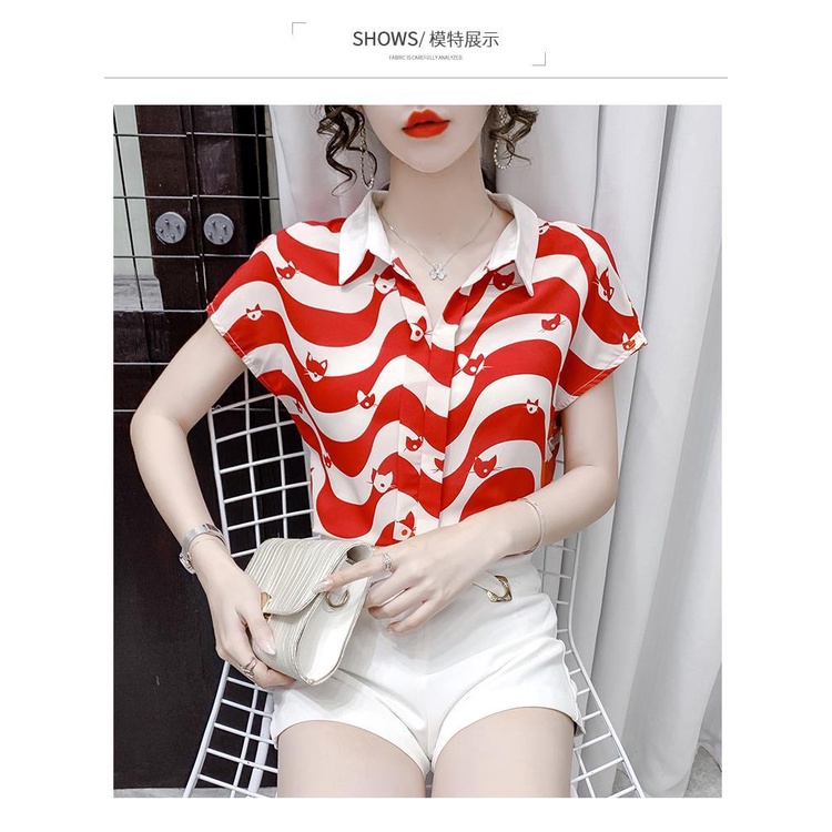 Áo Thun chiffon Ngắn Tay Họa Tiết Kẻ Sọc Thời Trang Mùa Hè Dành Cho Nữ Trung Niên