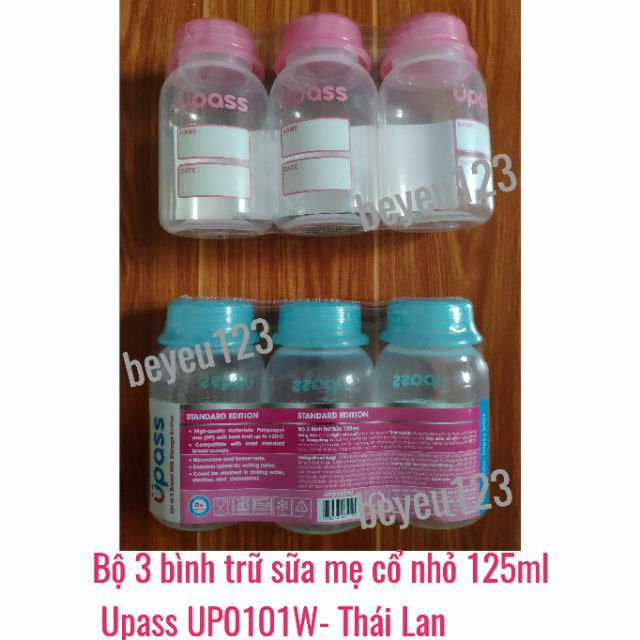 Bộ 3 bình trữ sữa mẹ cổ nhỏ 125ml Upass UP0101W - Thái Lan