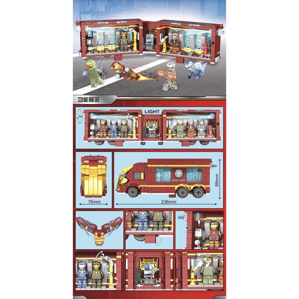 Lego Avengers Iron Man Truck Mecha Gnaku Khối xây dựng lắp ráp nhỏ Đồ chơi giáo dục cho bé trai