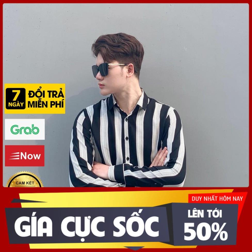 Áo Sơ Mi Nam, Sơ Mi Nam Tay Dài Hoạ Tiết Sọc Đen Trắng , Cổ Vest, Vải Lụa Không Nhăn, Thoát Khí - ULTRA.B BX09