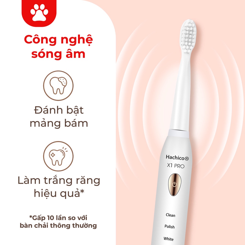 Bàn Chải Đánh Răng Điện HACHICO X1 PRO 5 Chế Độ Rung Giúp Răng Trắng Sáng, Sạch Sâu, Siêu Bền, Tiện Lợi Có Bảo Hành