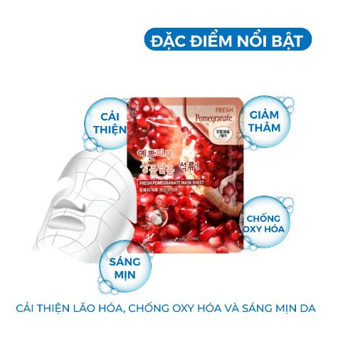 Mặt nạ giấy Lựu đỏ dưỡng trắng da dưỡng ẩm mờ thâm nám chiết xuất từ Lựu Đỏ 3W Clinic Hàn Quốc 23ml