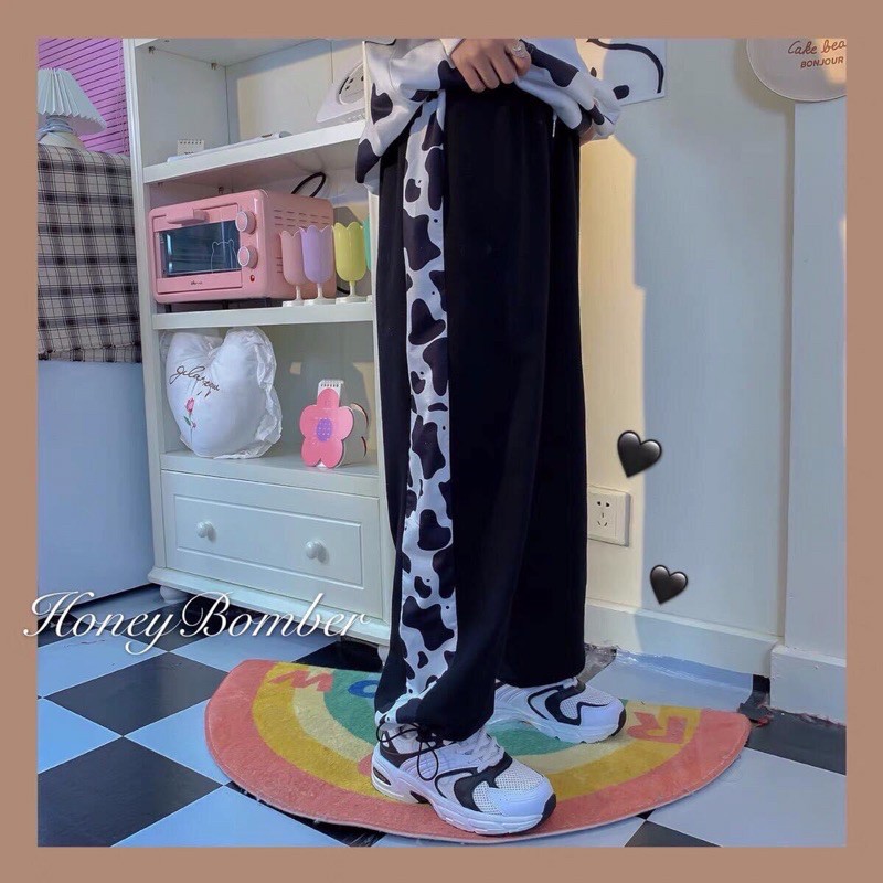 Long pant line bò sữa / Quần bò sữa ống suông dây rút