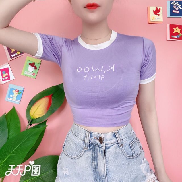 Áo croptop nữ, áo thun nữ viền cổ mềm mát