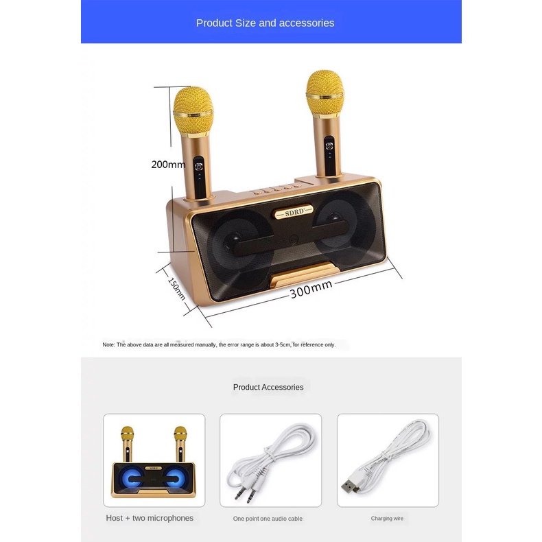 ⚡Giá Siêu Rẻ⚡ Loa Karaoke Bluetooth SDRD SD301 kèm 2 micro nghe siêu hay bảo hành đổi mới