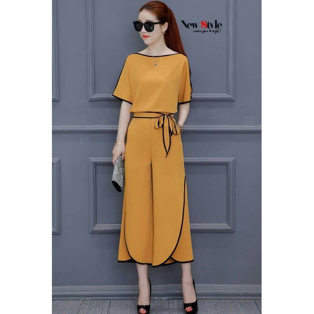 Bộ ống rộng mặc nhà cho nữ chất cát hàn co giản mềm mịn Bộ lững áo cánh dơi mặc nhà-BOVIEN