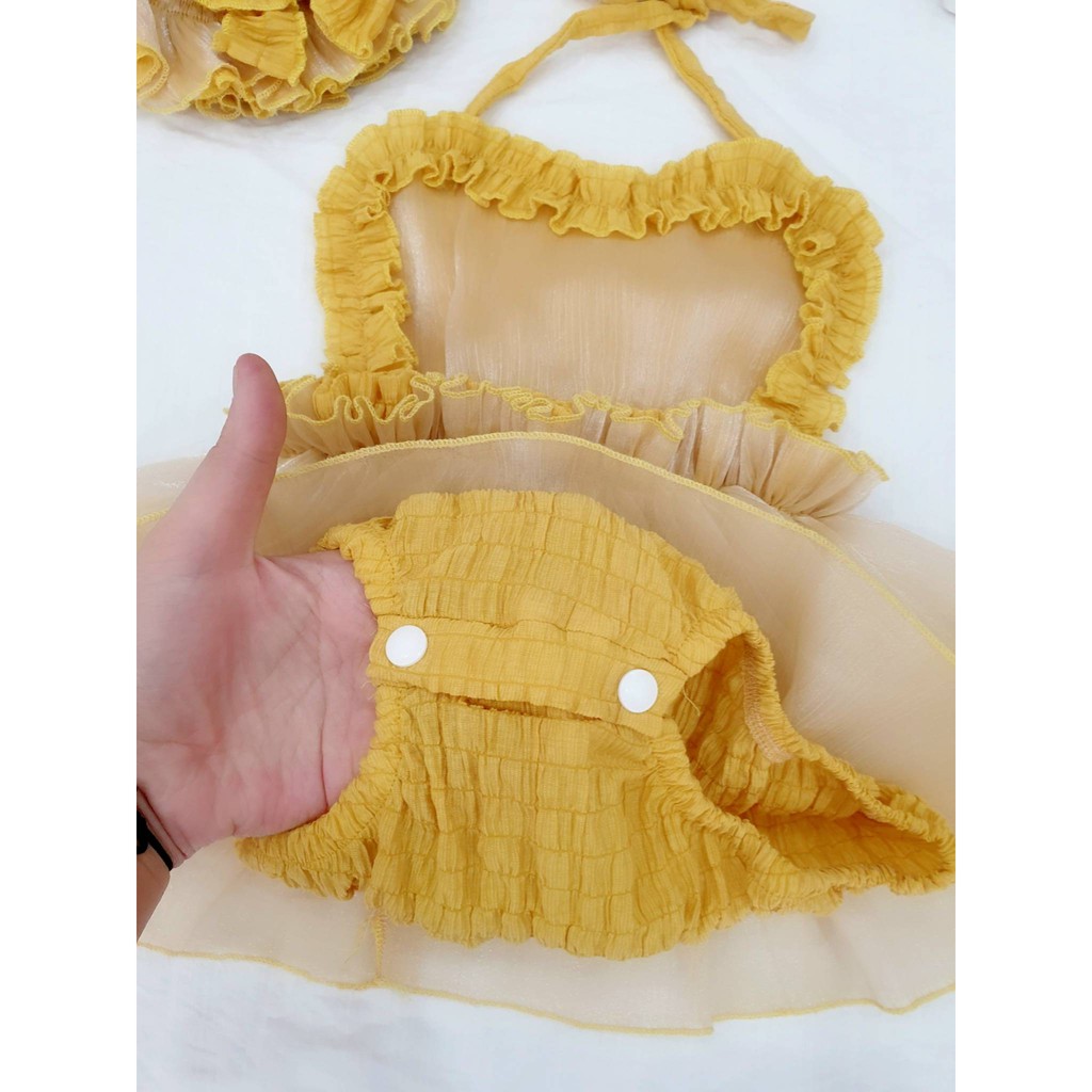 Set Body váy yếm vàng kèm nón cho bé gái ⚡ 𝗙𝗥𝗘𝗘𝗦𝗛𝗜𝗣 ⚡ Hàng thiết kế - Chất liệu cao cấp và an toàn cho bé