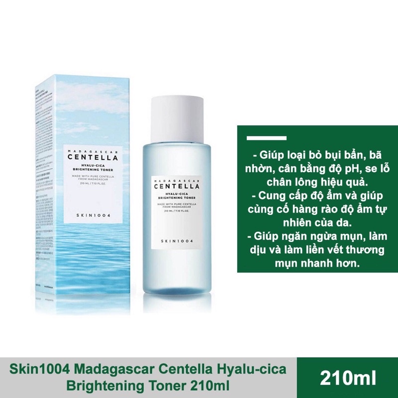 Nước Hoa Hồng SKIN1004 Cấp Ẩm, Làm Sạch, Giảm Mụn &amp; Sáng Da Madagascar Centella Hyalu-Cica Brightening Toner 210ml