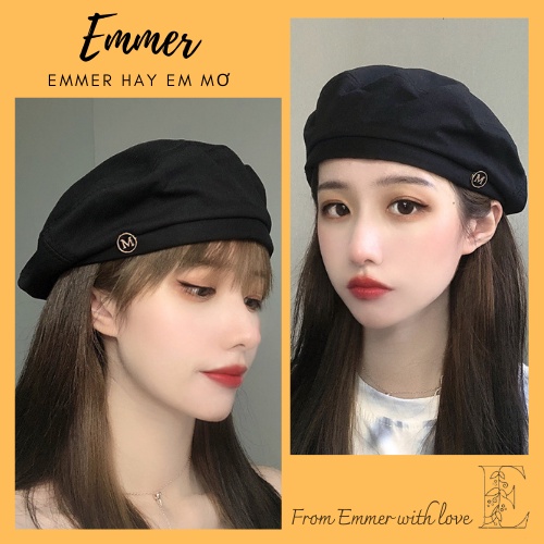 Mũ nồi nữ vải thô Hàn bền đẹp thời trang, nón beret charm chữ M ulzzang Emmer191