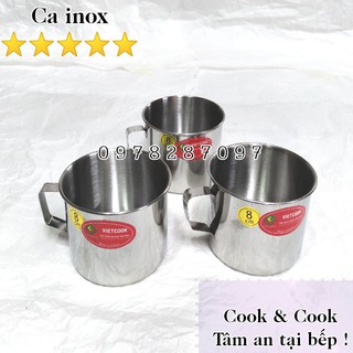 Ca inox Vietcook cao cấp 6 cm, 7 cm, 8 cm Ca inox học sinh, trường học tin dùng nhiều năm, Cốc inox 6, 7, 8