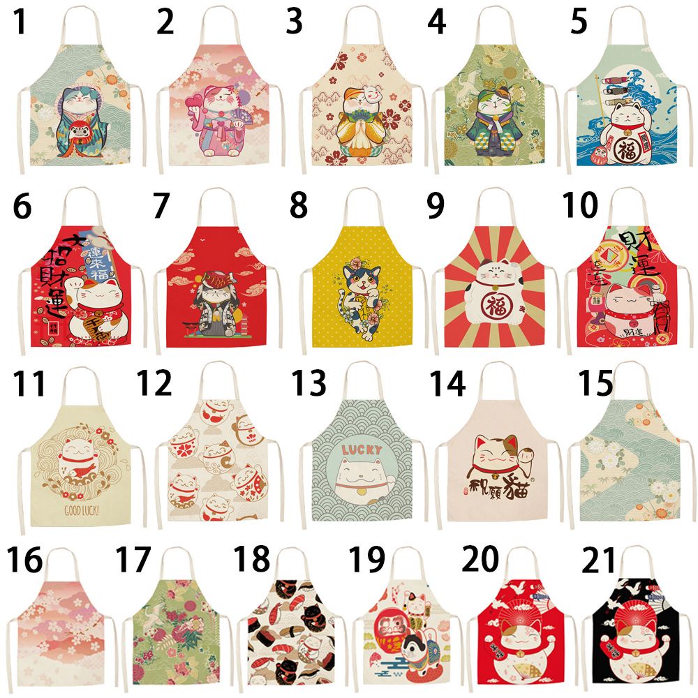FASHYUNER Tạp dề nấu ăn bằng vải cotton in họa tiết mèo đáng yêu