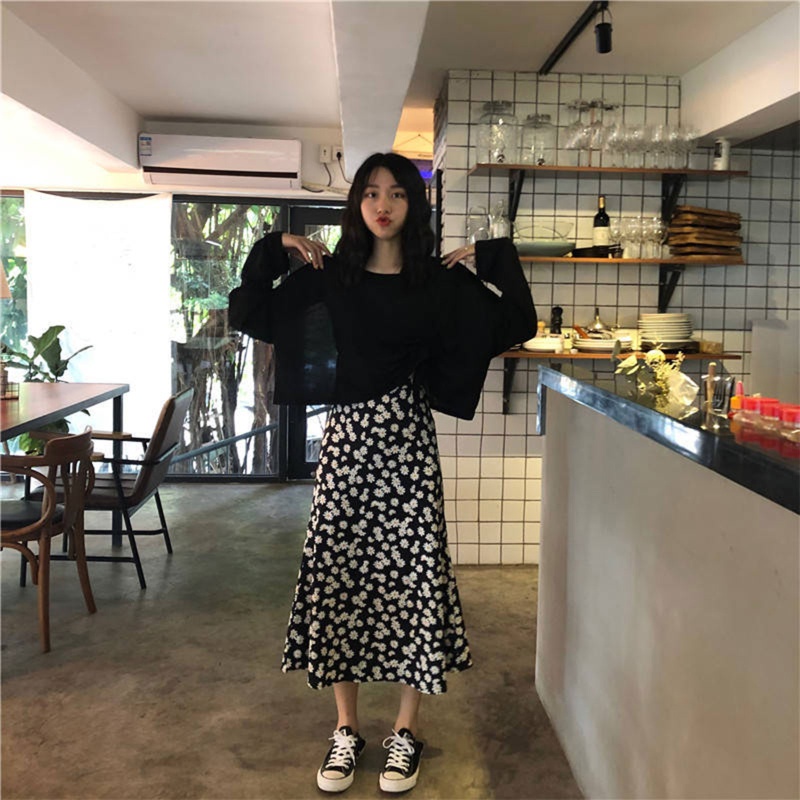 Chân Váy Midi Chữ A Lưng Thun Cao Thời Trang Nữ