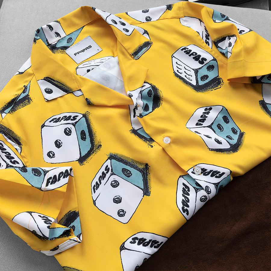 Áo Sơ Mi Dice Tay Ngắn Vải Chun Chéo Mềm Mại Họa Tiết Xúc Xắc Nổi Bật - FAPAS