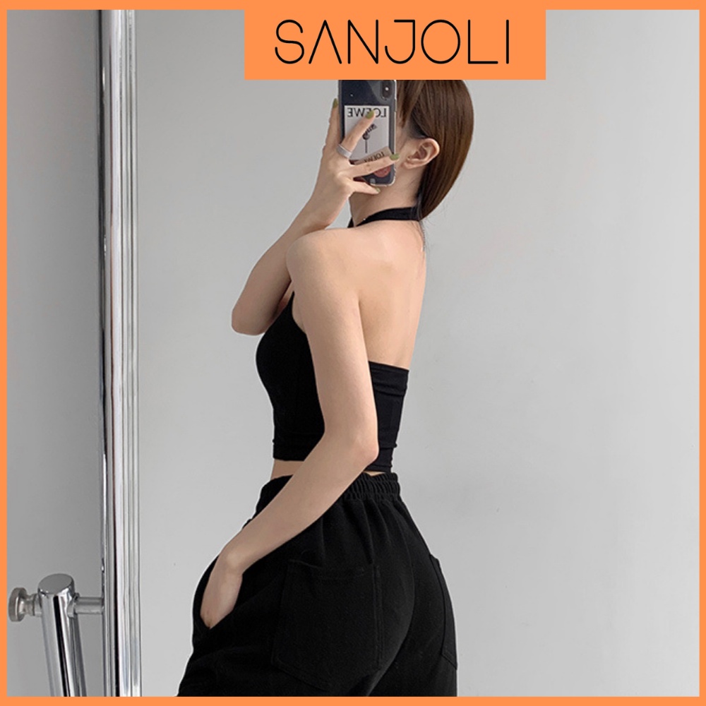 Áo Croptop Hở Lưng SANJOLI Áo Crt Ba Lỗ Kiểu Nữ Thiết Kế Cổ Yếm Ôm Body Năng Động Sexy Đẹp Đi Chơi Cá Tính AO047