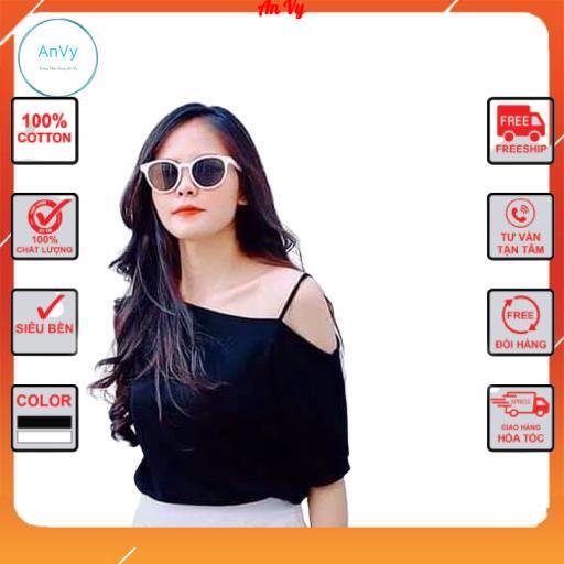 Áo thun nữ, áo trễ vai 1 dây chất liệu cotong sang chảnh 3màu đen, trắng, vàng