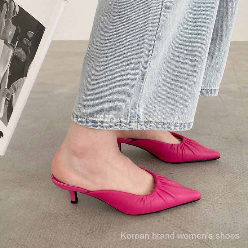 Dép Mũi Nhọn Gót Vừa Xếp Ly Thời Trang Mùa Hè Mới Cho Nữ