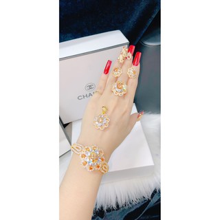 Sét trang sức hoa hột đá trà mạ vàng siêu hot
