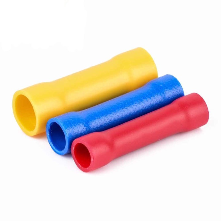 [100 cái] Đầu cos dây điện nối thẳng bọc nhựa BV 2, đầu cốt bấm dây 1.5mm 2.5mm, cosse (cót) đồng