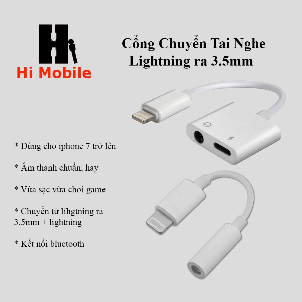 [Cổng Chuyển Đổi] Jack Chia Cổng IPhone Lightning Thành 2 Cổng Vừa Sạc Vừa Đeo Tai Nghe Chơi Game - Hi Mobile